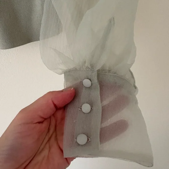 Zara Organza Sheer Ruffle Knit Top in Sea Foam Green Blogger Favorite Size Small - Picture 13 of 16